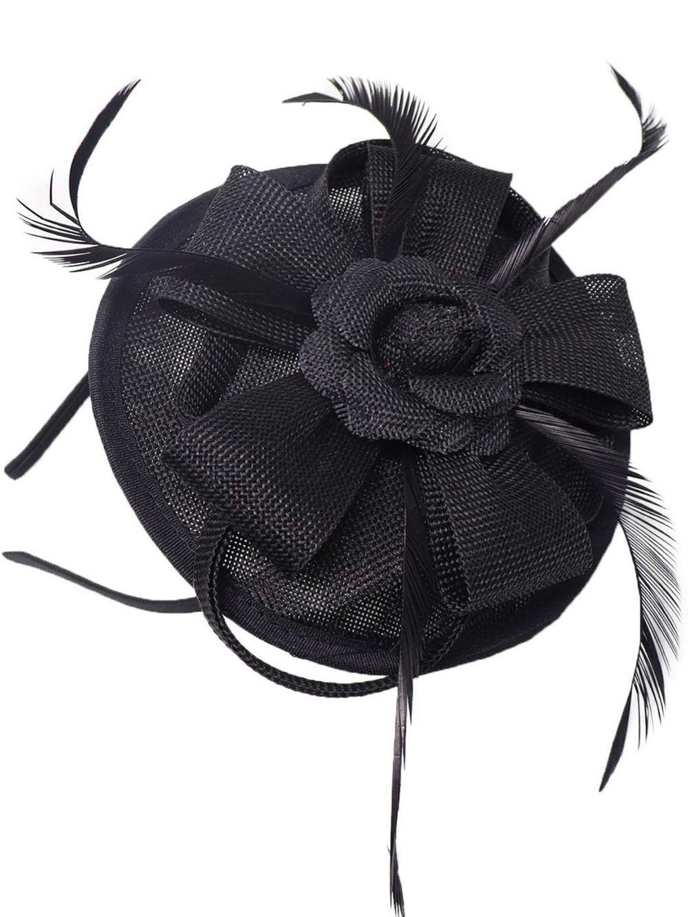 Black Feathered Floral Fascinator Hat for Party/Costume/ or Halloween